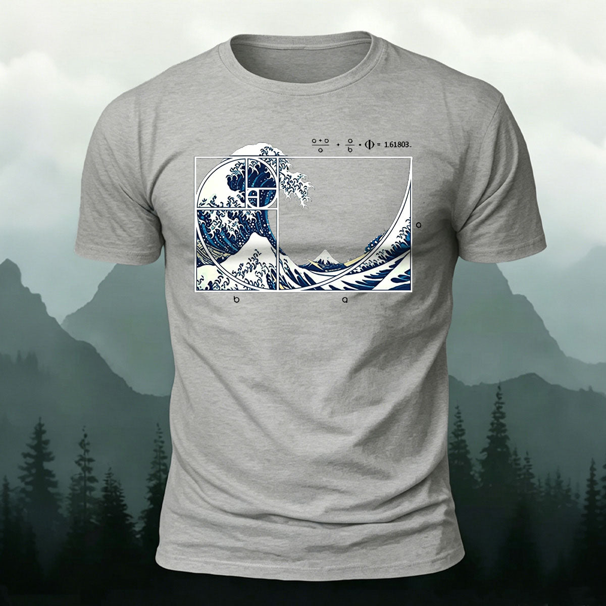 Waves Pattern Natural Style Skin-friendly Casual T-Shirt Grey