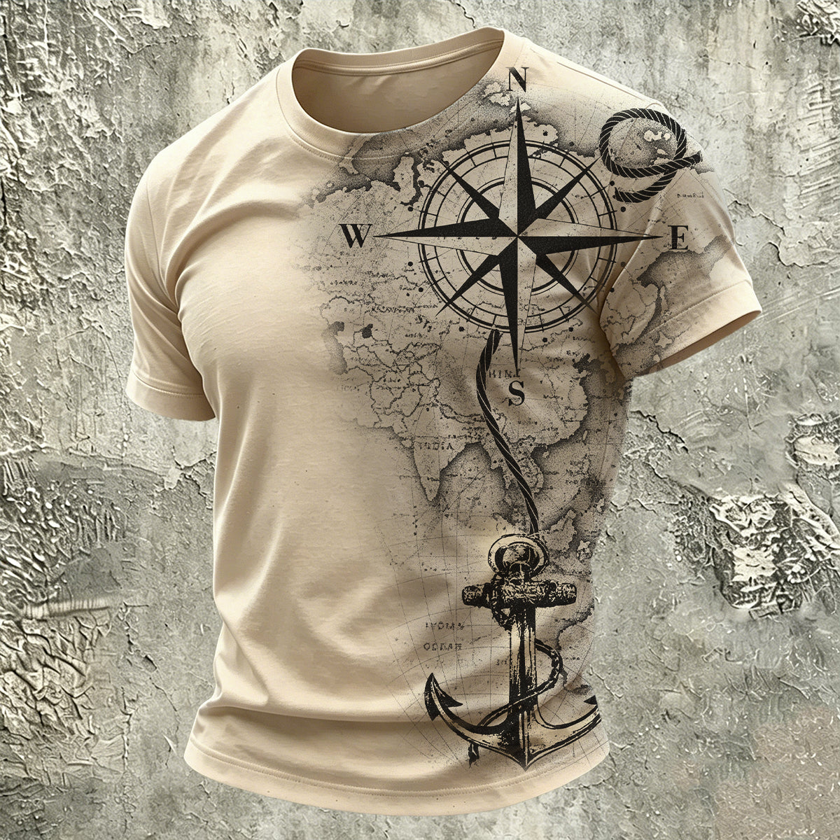 Nautical Map and Anchor Print Versatile Cotton T-Shirt