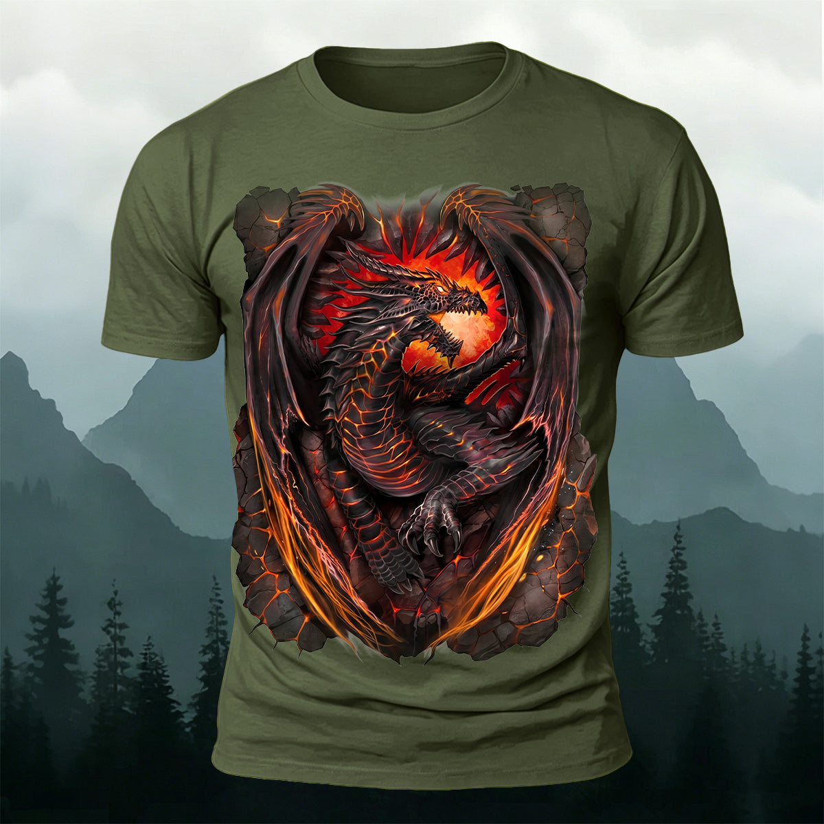 Retro Evil Dragon Print Casual Comfortable T-Shirt