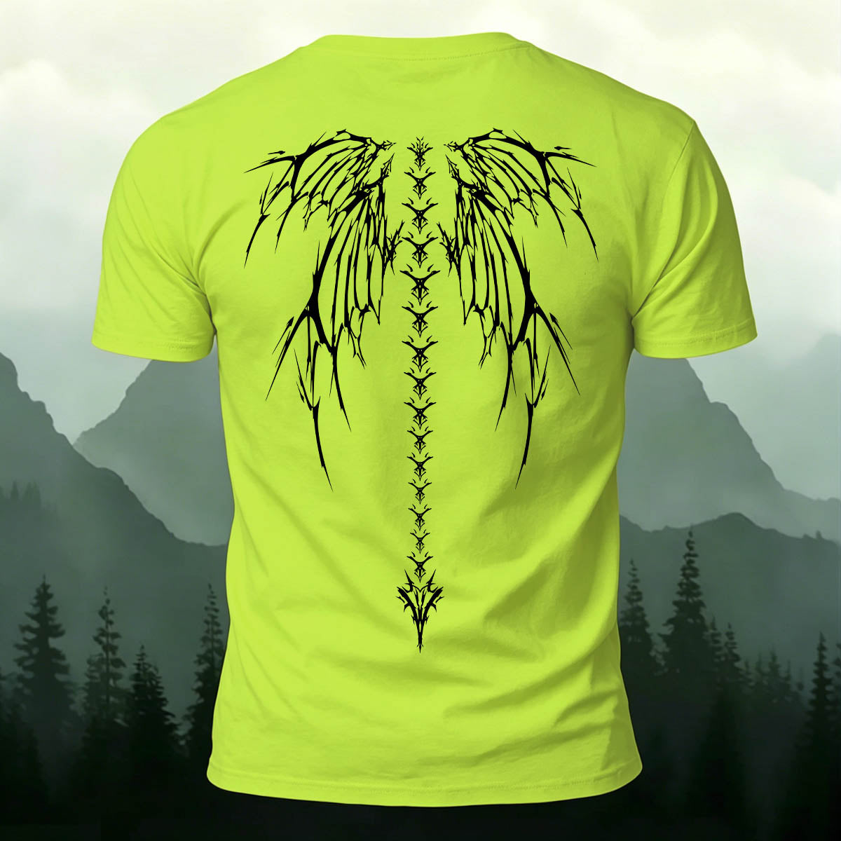 Dark-Style Devil Wings Spine Print Casual Cotton T-Shirt
