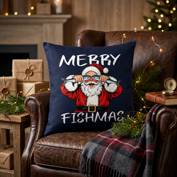 Cotton Linen Fishmas Santa Pillow
