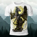 Retro Forest Dragon Print Outdoor 100% Cotton T-Shirt White