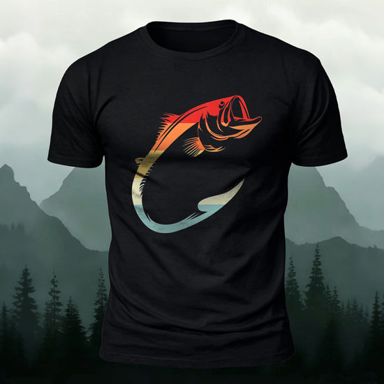 Colorful Hook Print Breathable Material Casual T-Shirt Black
