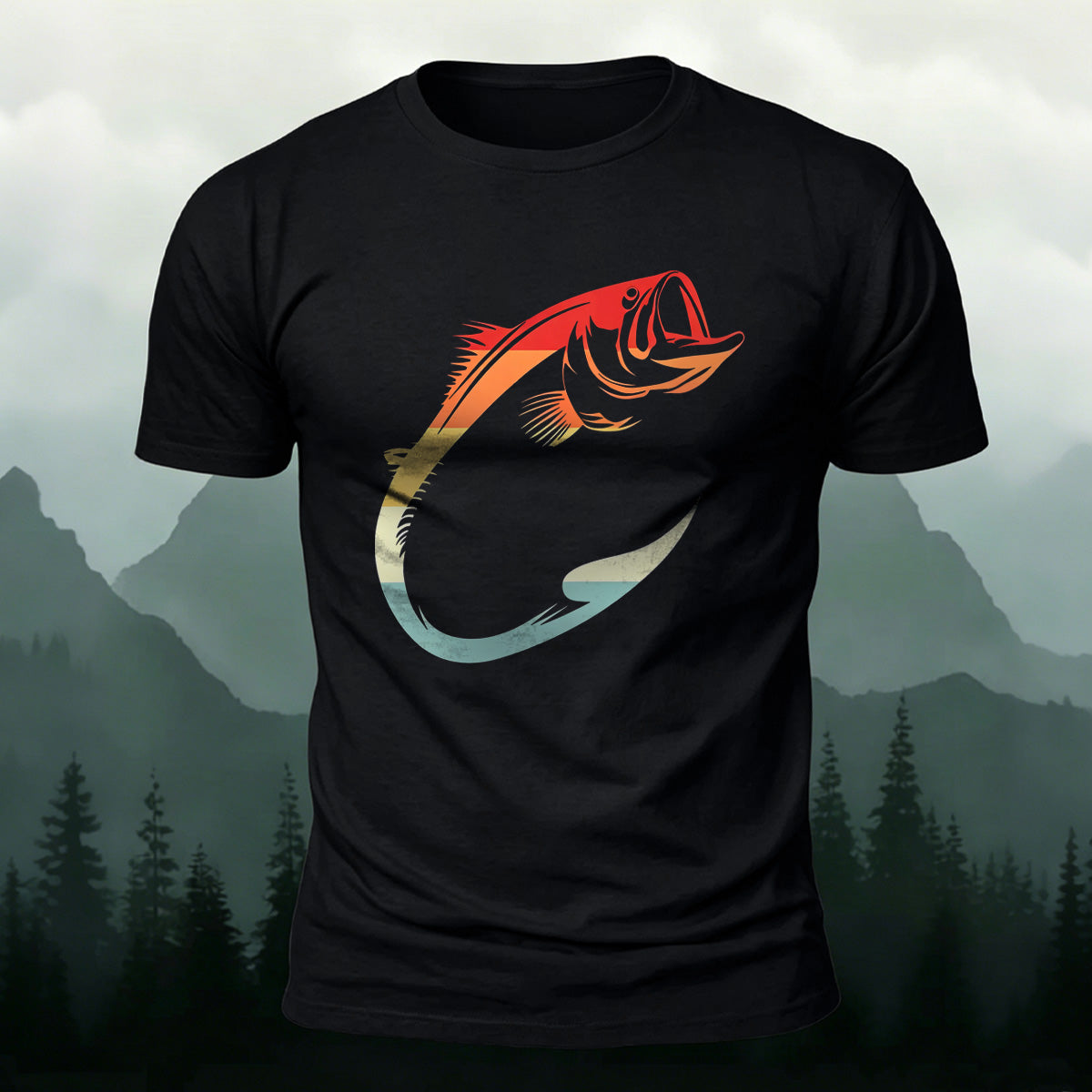 Colorful Hook Print Breathable Material Casual T-Shirt Black