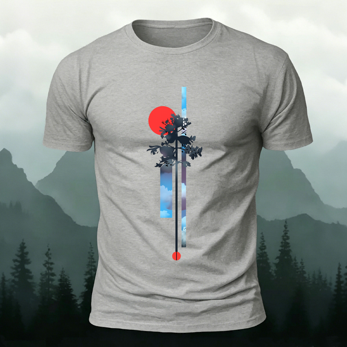Tree Pattern Natural Outdoor Premium Cotton Tee Grey