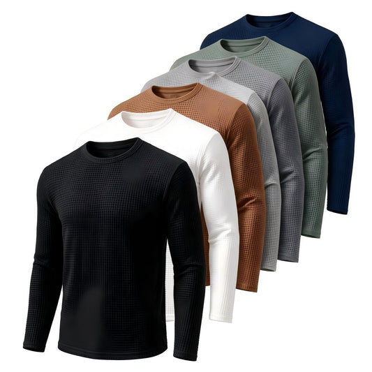 Waffle Casual Men Long Sleeve Crew Neck T-Shirt