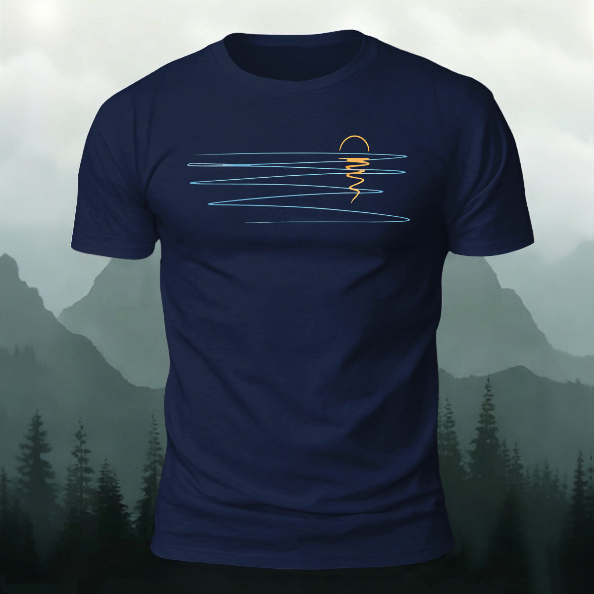 Sunset Line Pattern Minimalist Skin-friendly Casual T-Shirt Blue