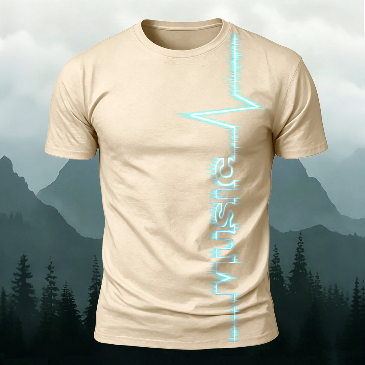 Trendy Electronic Music Print Casual T-Shirt Beige