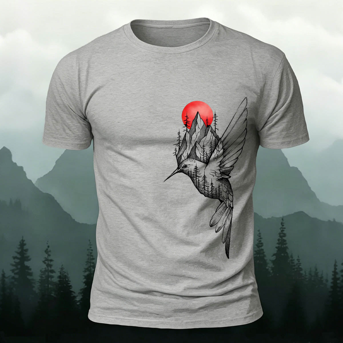 Bird Forest Print Casual Premium Cotton T-Shirt