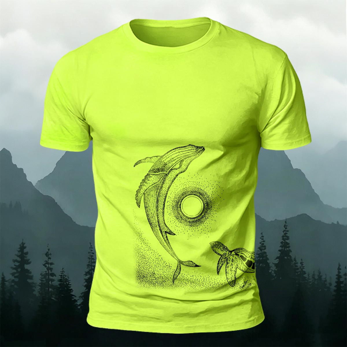 Star Ring Whale Print Casual Cotton T-Shirt