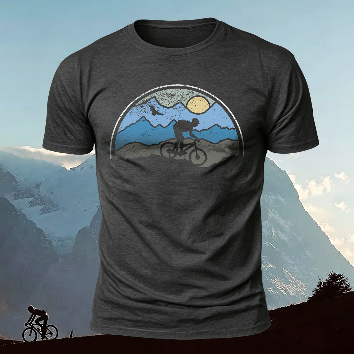 Sunset Cycling Print Outdoor Skin-friendly T-Shirt
