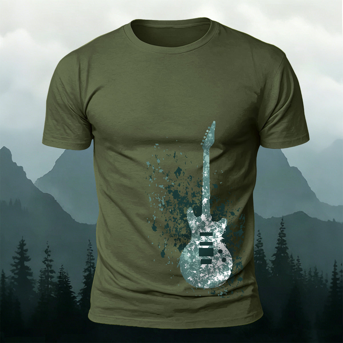 Ice Crystal Guitar Printed 100% Cotton Versatile Casual Tee
