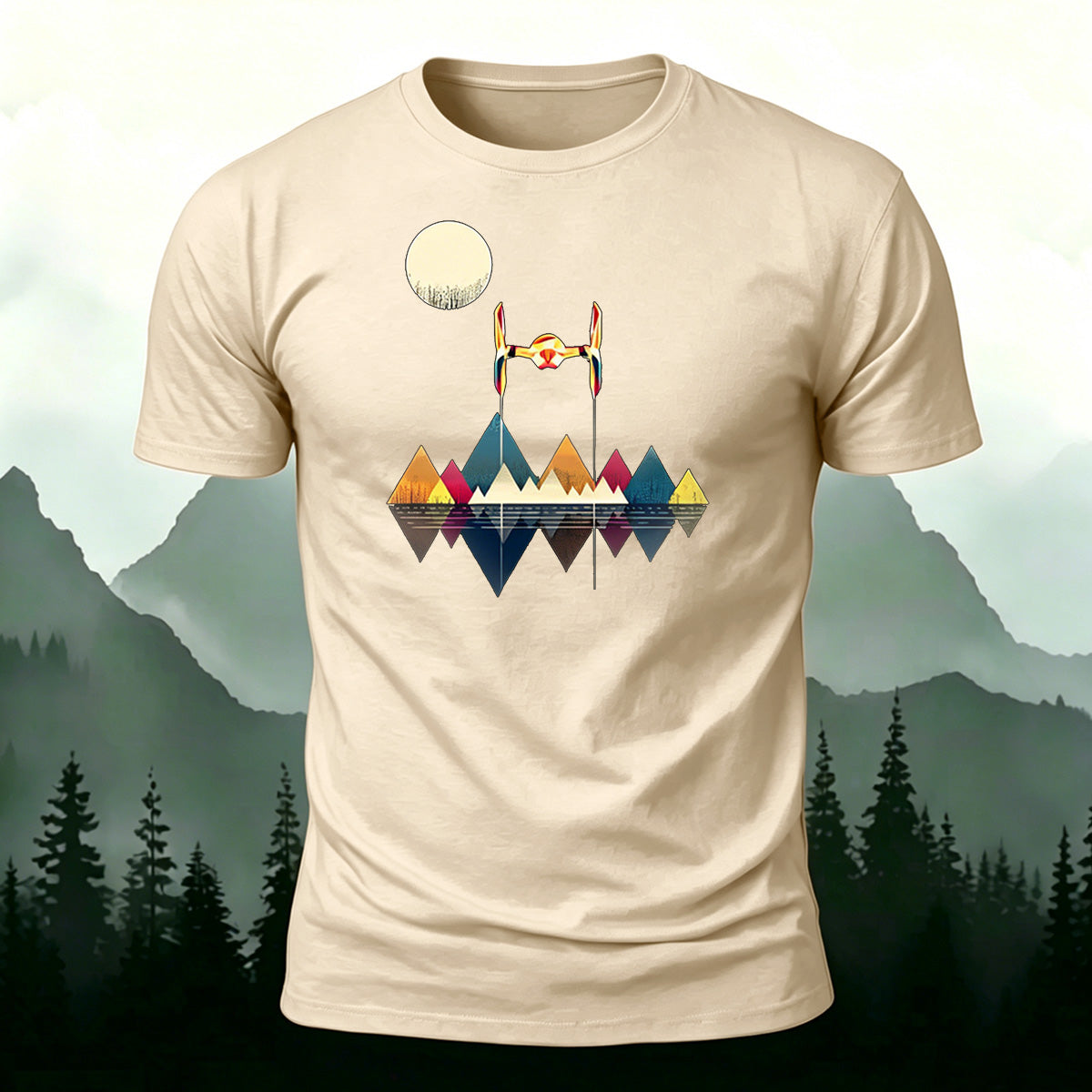 Color Graphic Print Premium Cotton Casual T-Shirt Beige