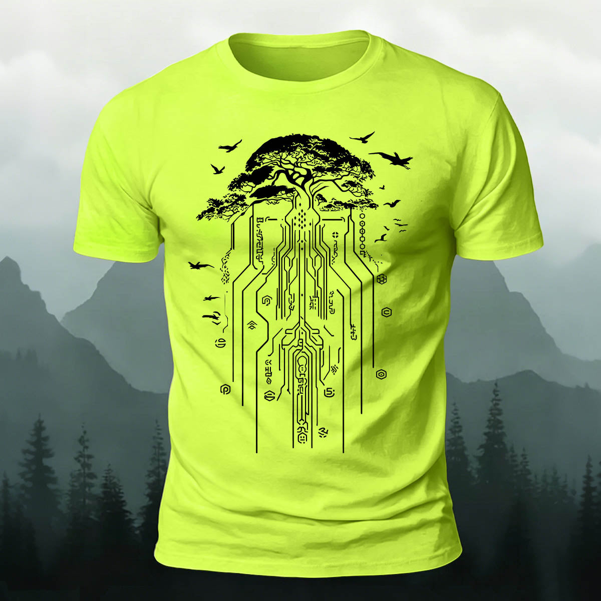 Line Tree Root Casual Skin-Friendly T-Shirt
