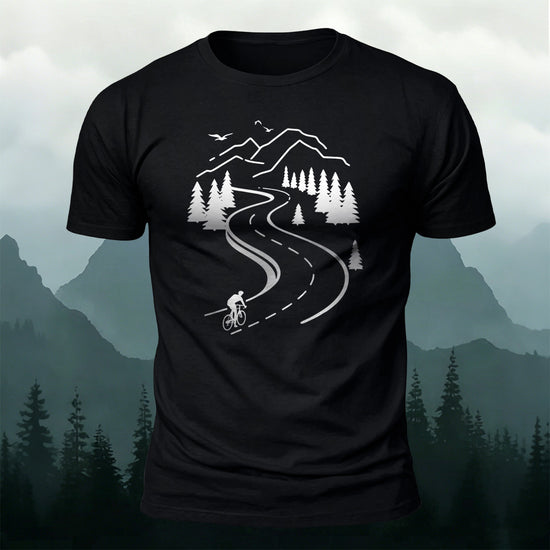 Cycling Print Casual Breathable Material T-Shirt Black