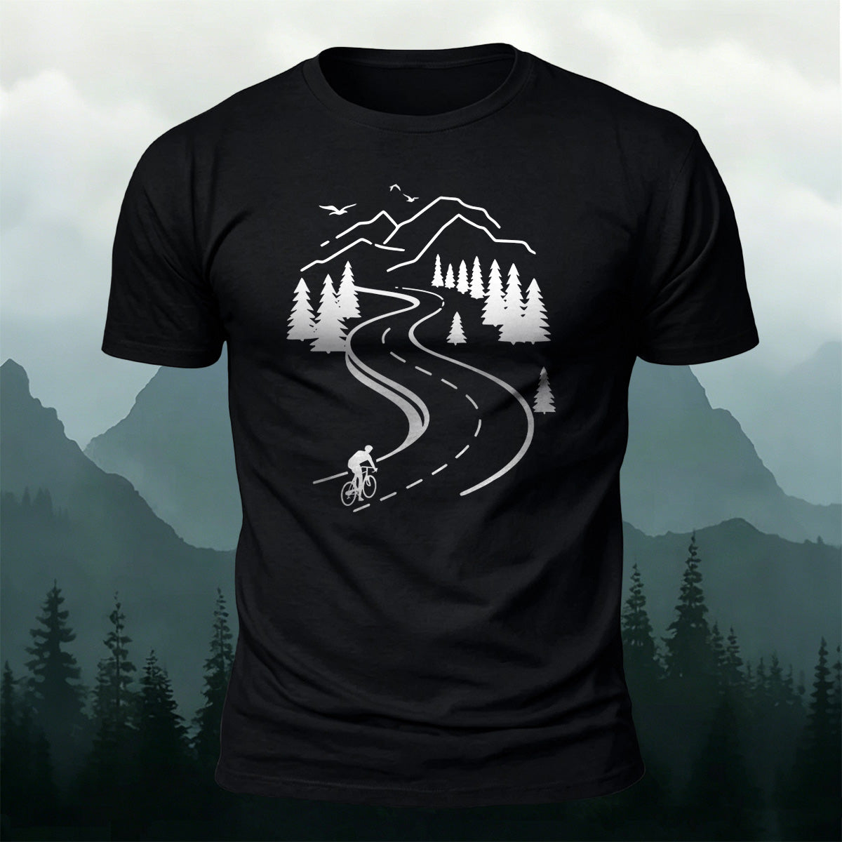 Cycling Print Casual Breathable Material T-Shirt Black
