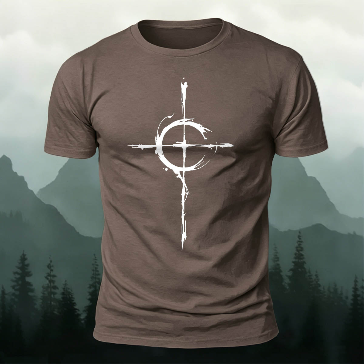 Cross-Pattern Ink Wash Print  Cotton T-shirt