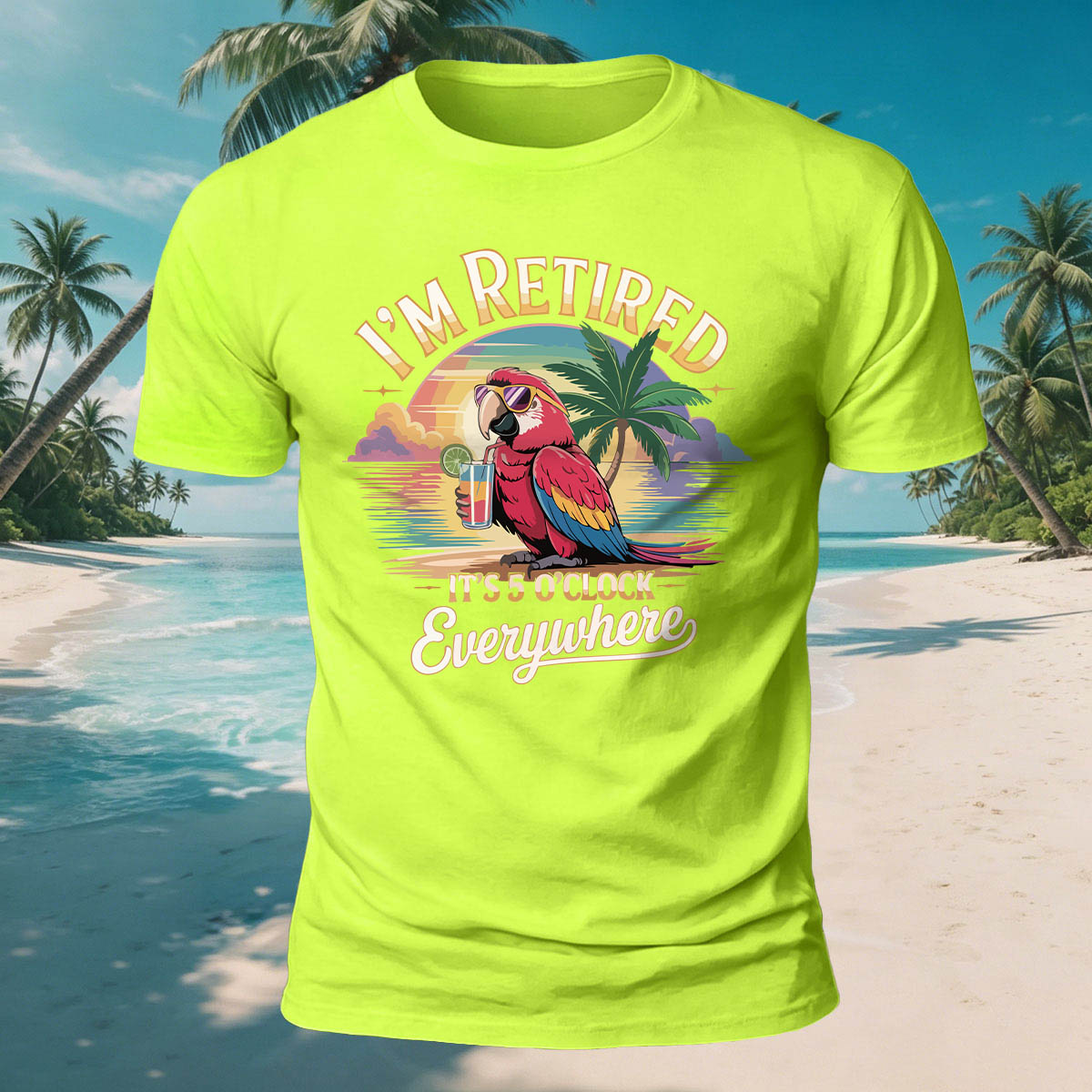 Fun Parrot Drinking Beach Leisure Breathable T-Shirt