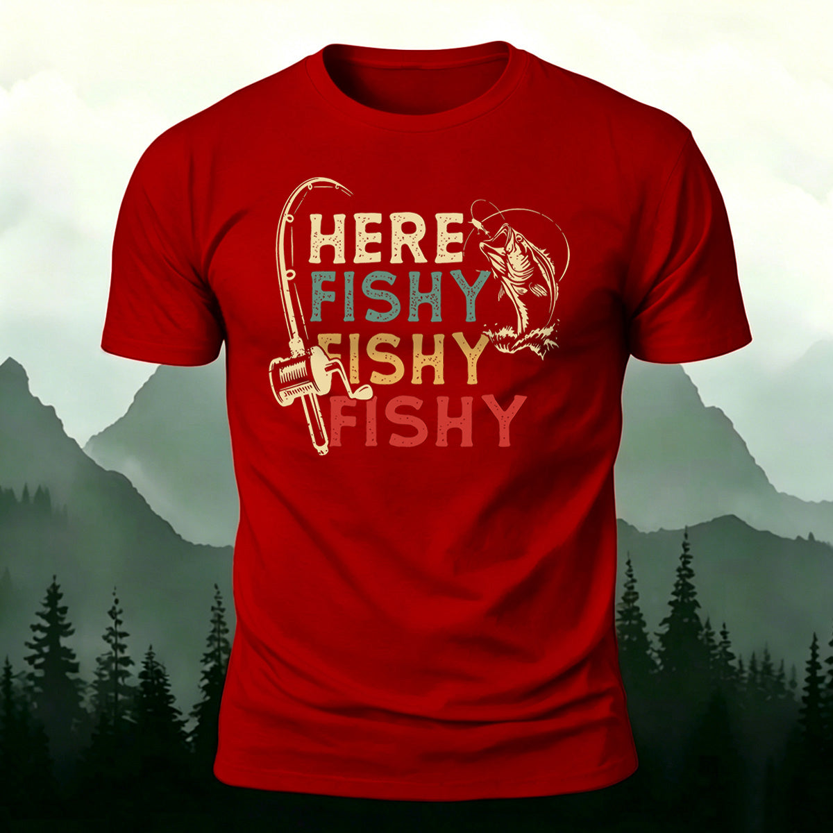 Here Fishy Outdoor Casual Cotton T-Shirt