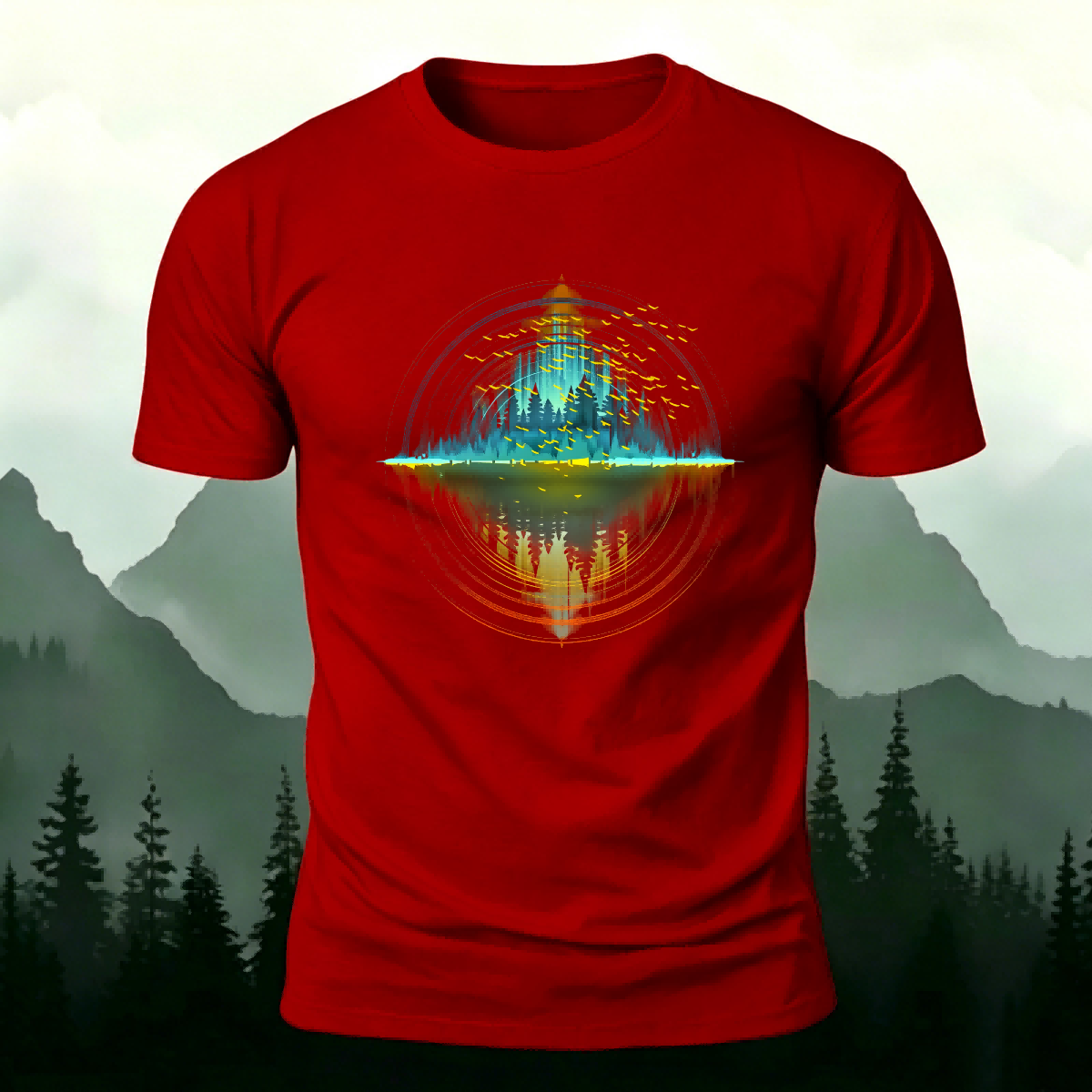 Scenic Print Outdoor Soft-touch Feel Casual T-shirt