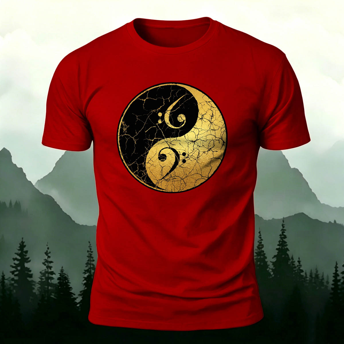 Musician Yin-Yang Symbol Print Casual Cotton T-Shirt