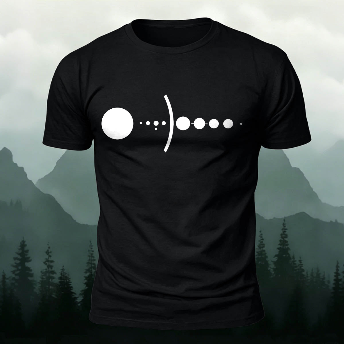 Solar System Silhouette Print  Casual  Cotton T-Shirt Black
