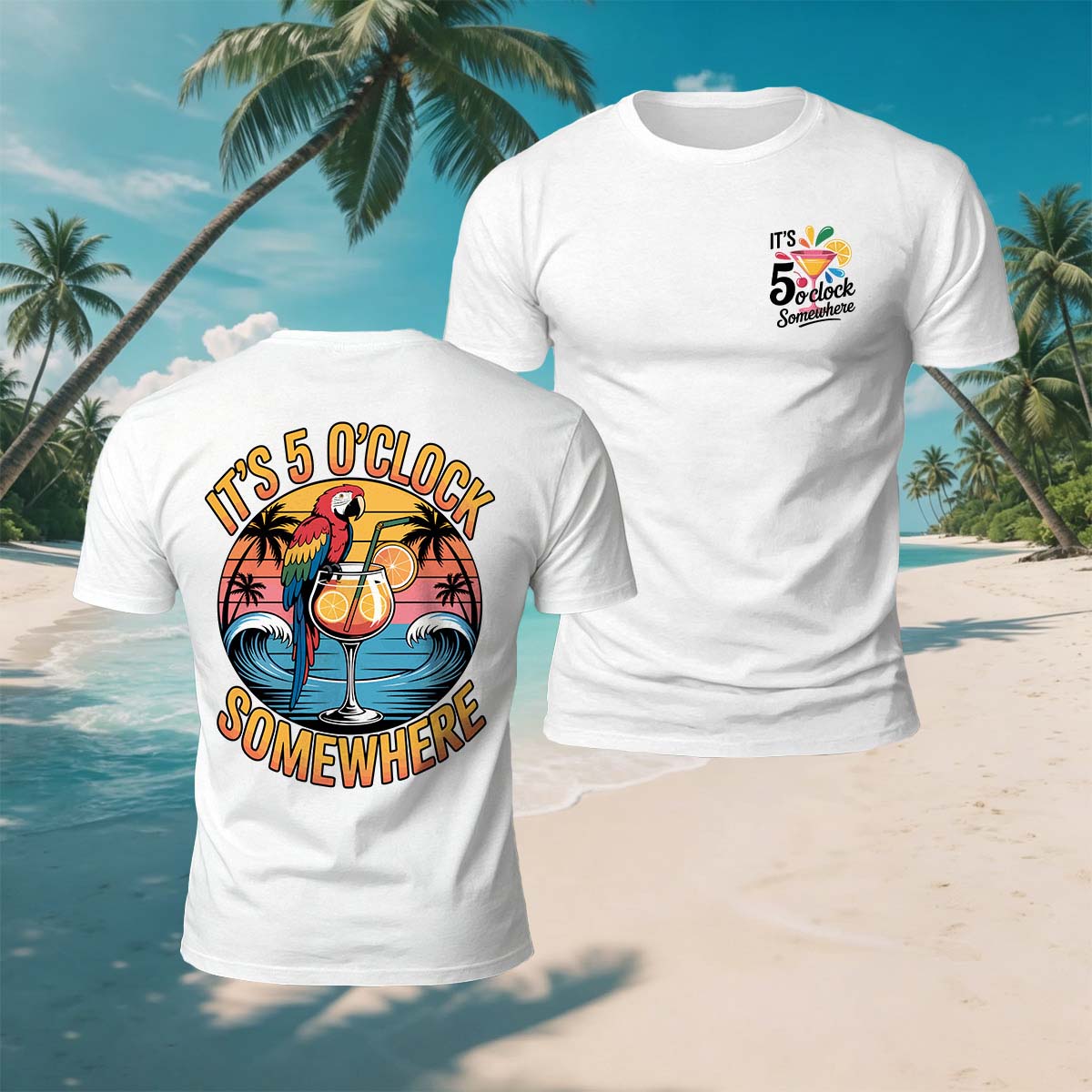 Parrot Drinking Fun Print Beach Casual Breathable Tee