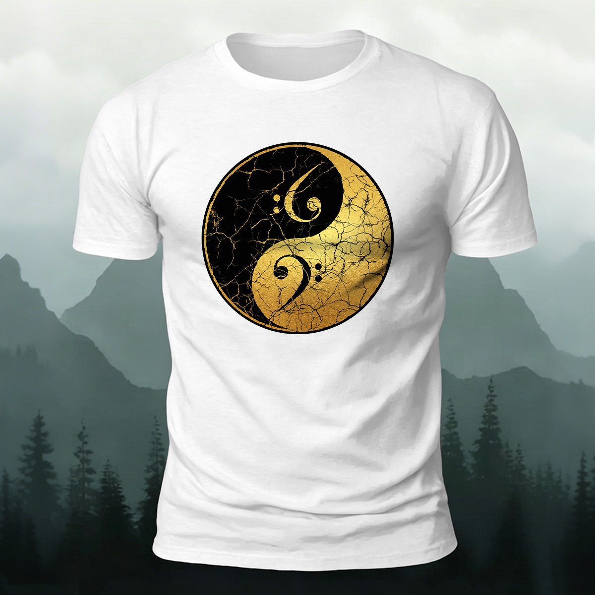Musician Yin-Yang Symbol Print Casual Cotton T-Shirt