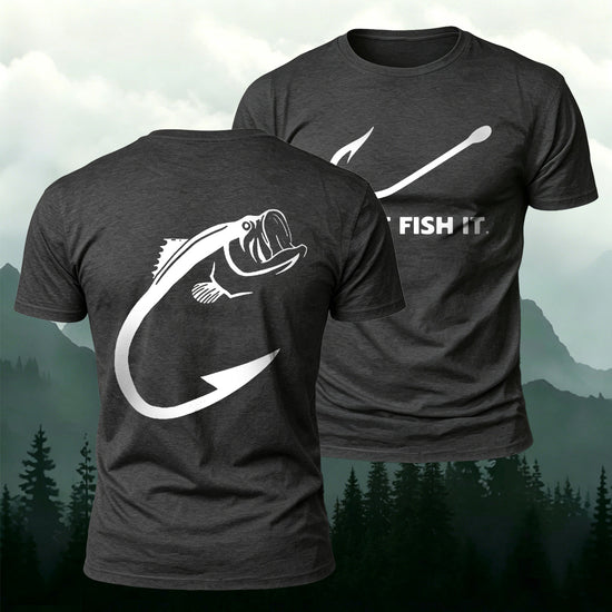 Fish and Hook Pattern Outdoor Style Casual T-Shirt Dark Grey