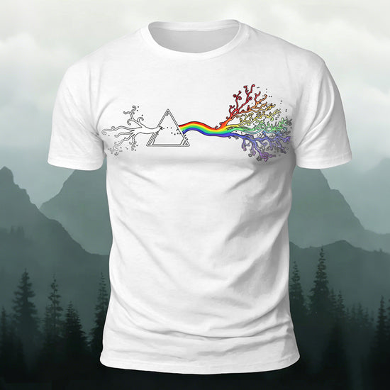 Colorful Tree Print Premium Cotton Round Neck T-Shirt White
