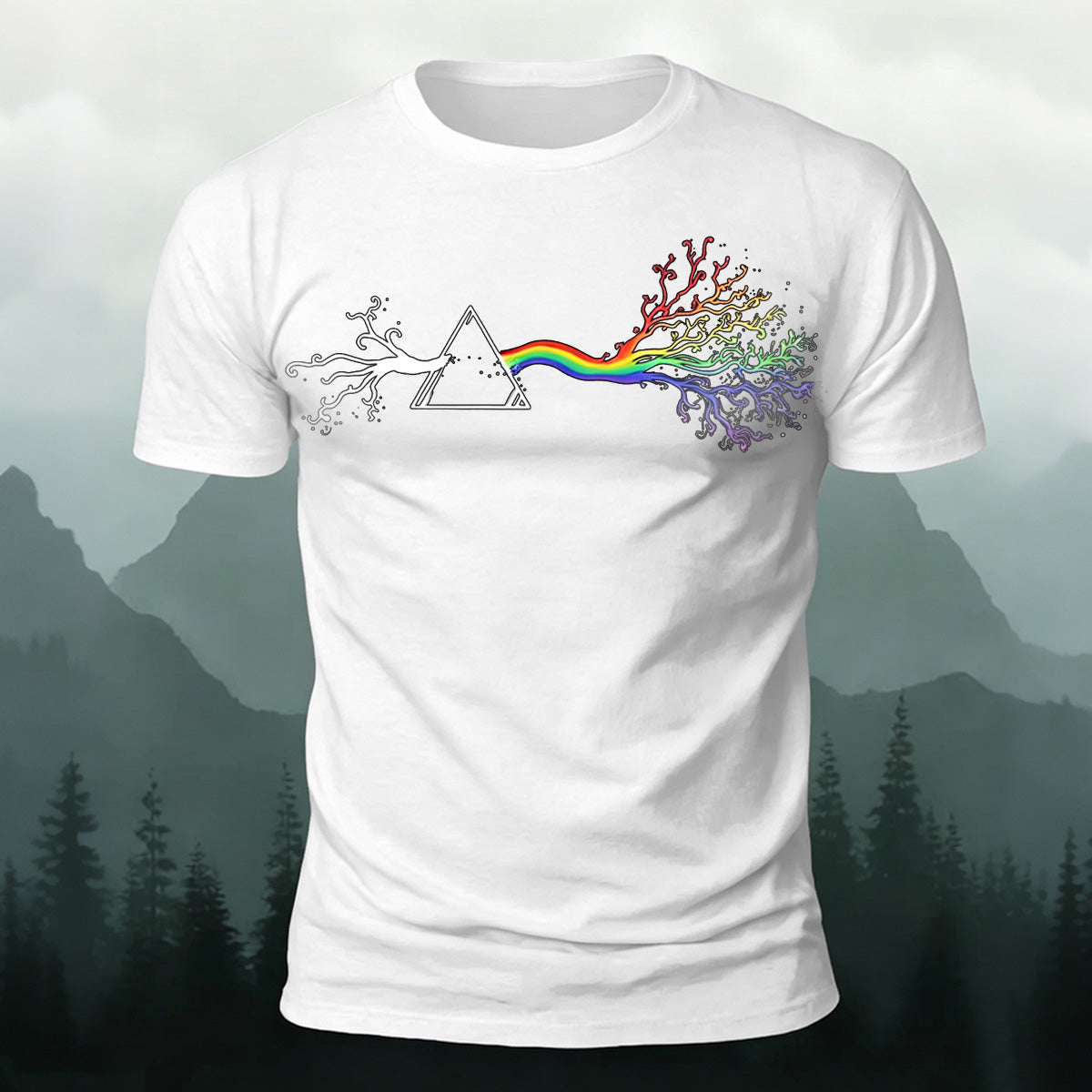Colorful Tree Print Premium Cotton Round Neck T-Shirt White