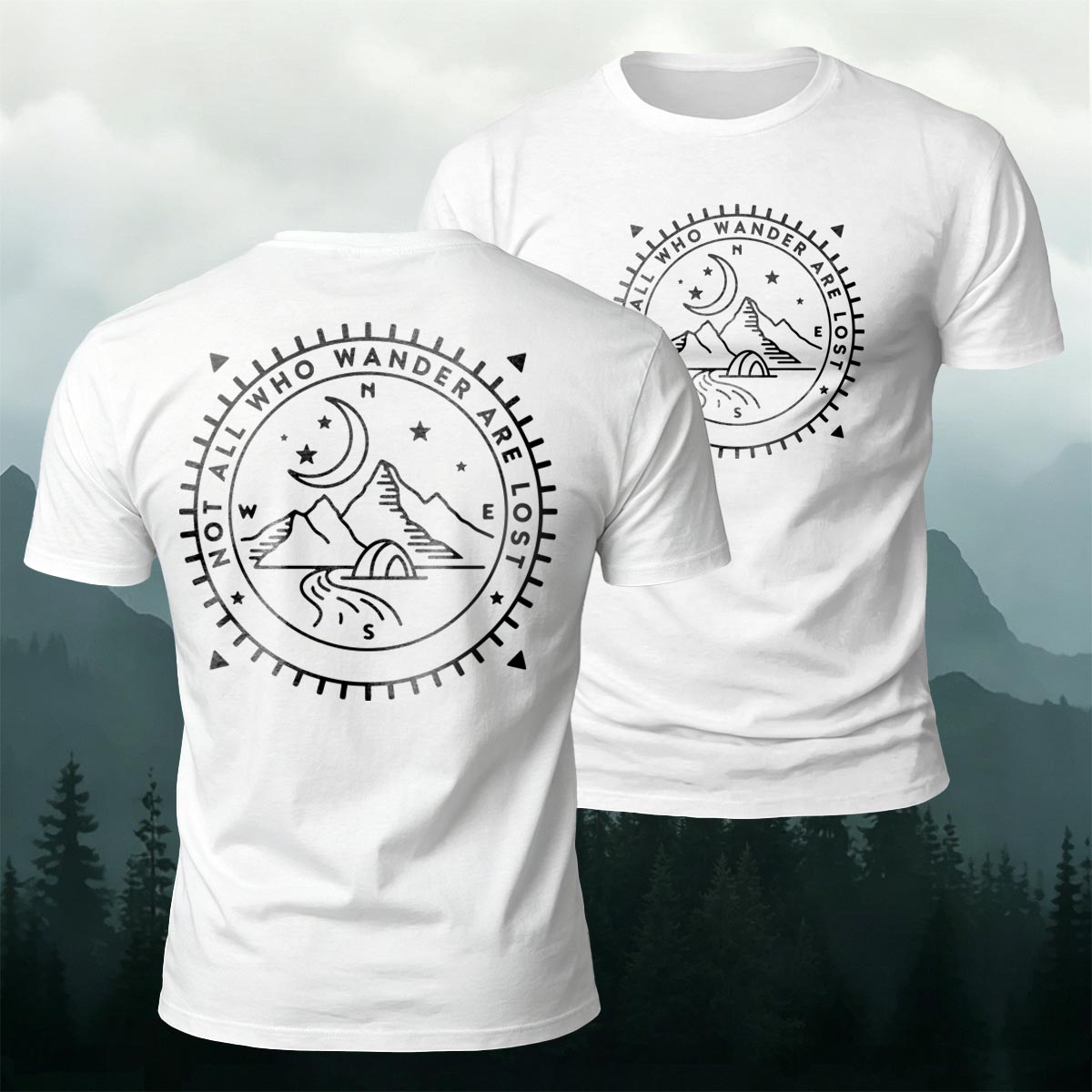 Nighttime Mountain Print Casual Cotton T-Shirt