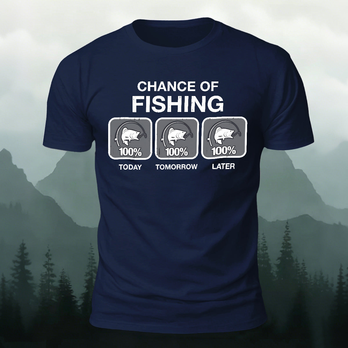 Fun Fishing Printed Casual Skin-friendly T-shirt Navy