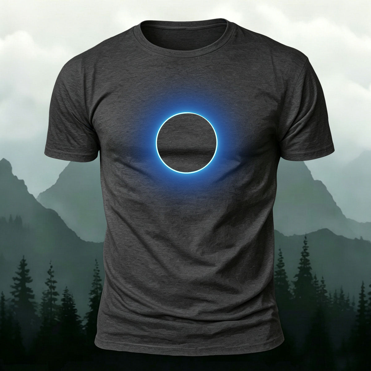 Glowing Circle Pattern Minimalist Breathable T-shirt Dark Grey