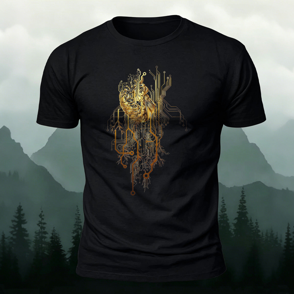 Artistic Heart Casual Washed Cotton T-Shirt Black