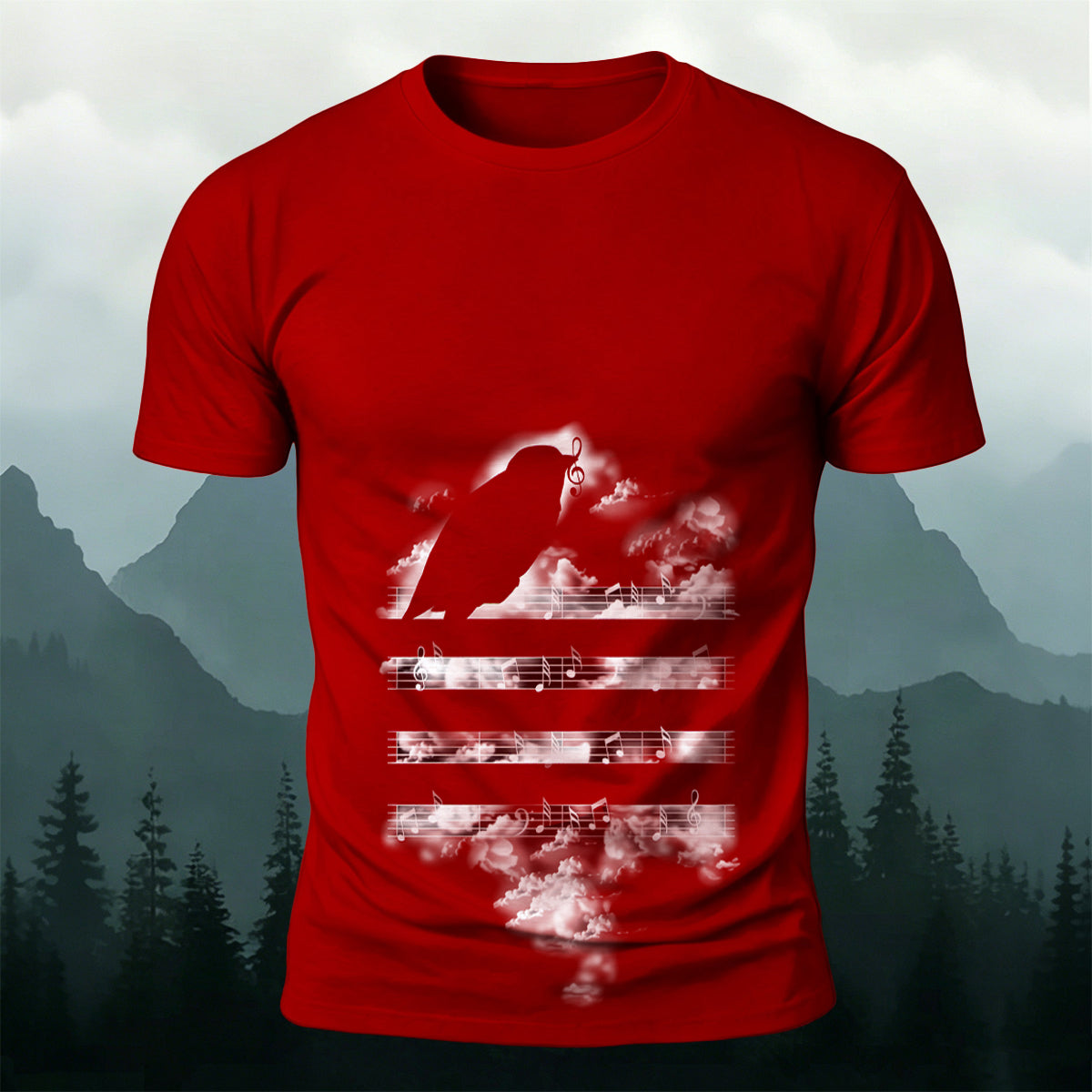 Sheet Music Bird Print Casual Breathable T-Shirt