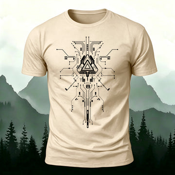 Mechanical Print Casual Combed Cotton T-Shirt