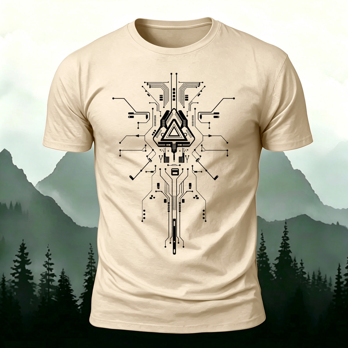 Mechanical Print Casual Combed Cotton T-Shirt