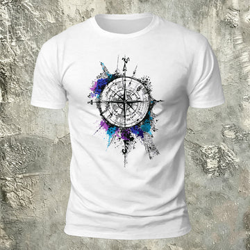 Compass Art Graphic 100% Cotton Casual T-Shirt White