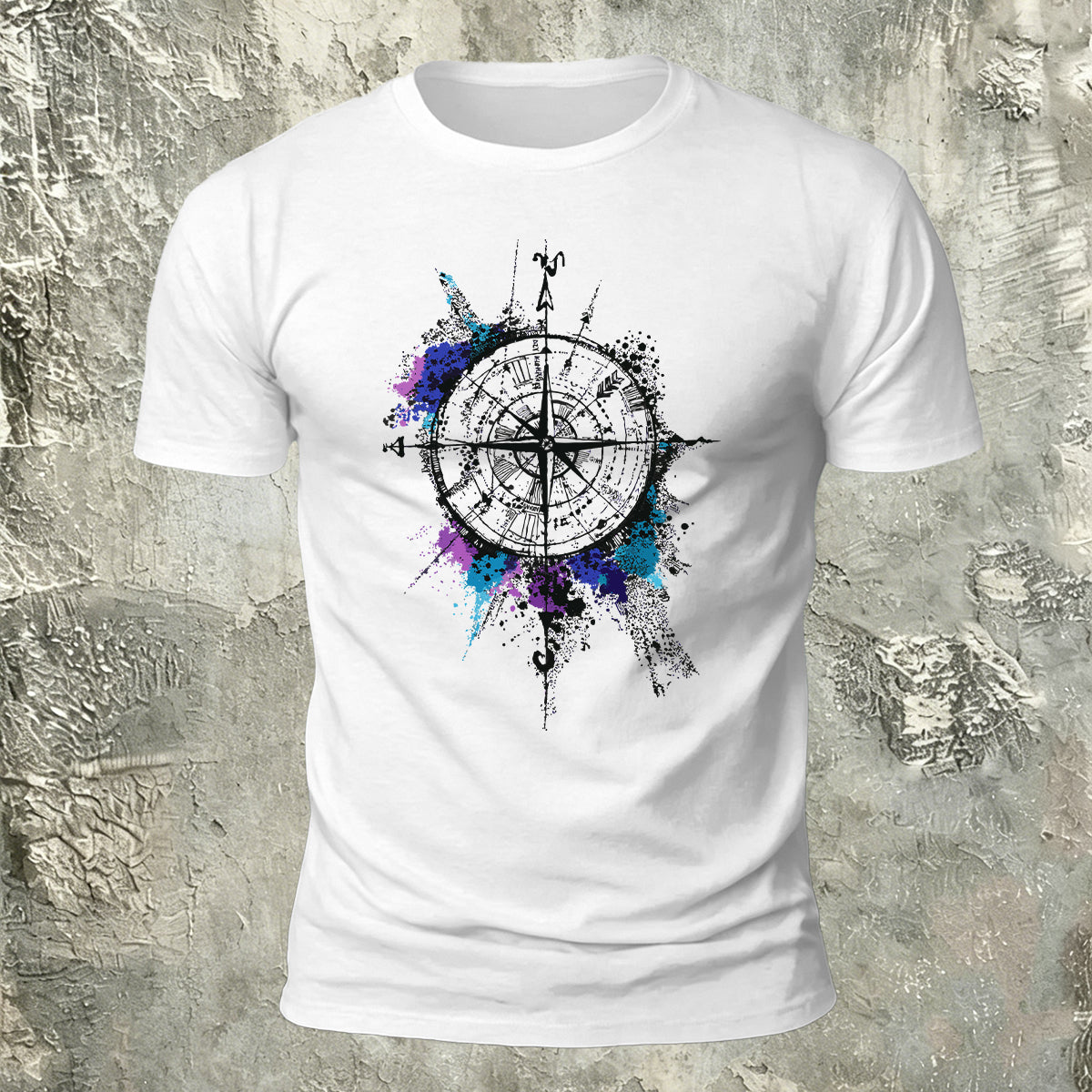 Compass Art Graphic 100% Cotton Casual T-Shirt White