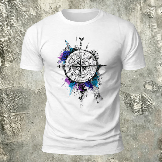 Compass Art Graphic 100% Cotton Casual T-Shirt White
