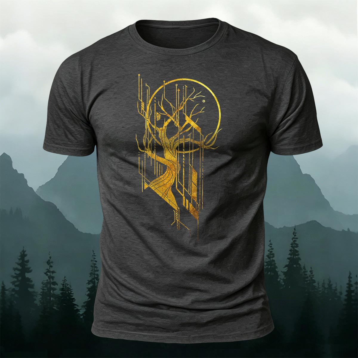 Tech Tree Artistic Pattern Soft Breathable T-Shirt