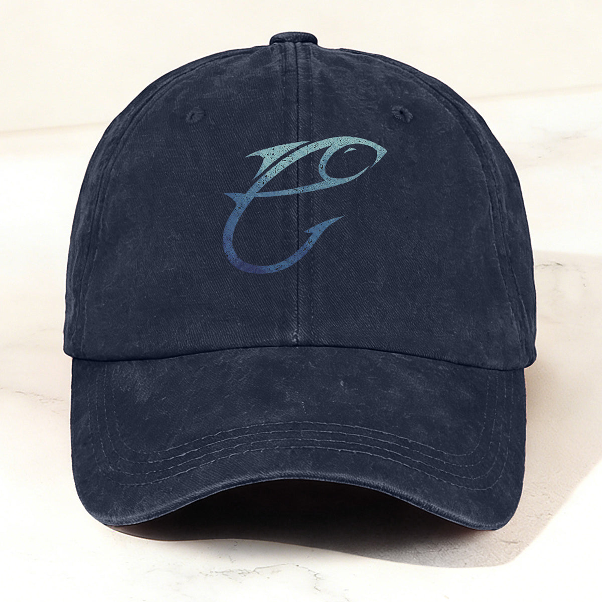 Minimalist and Creative Fishing-Themed Casual Washed Duck Bill Cap