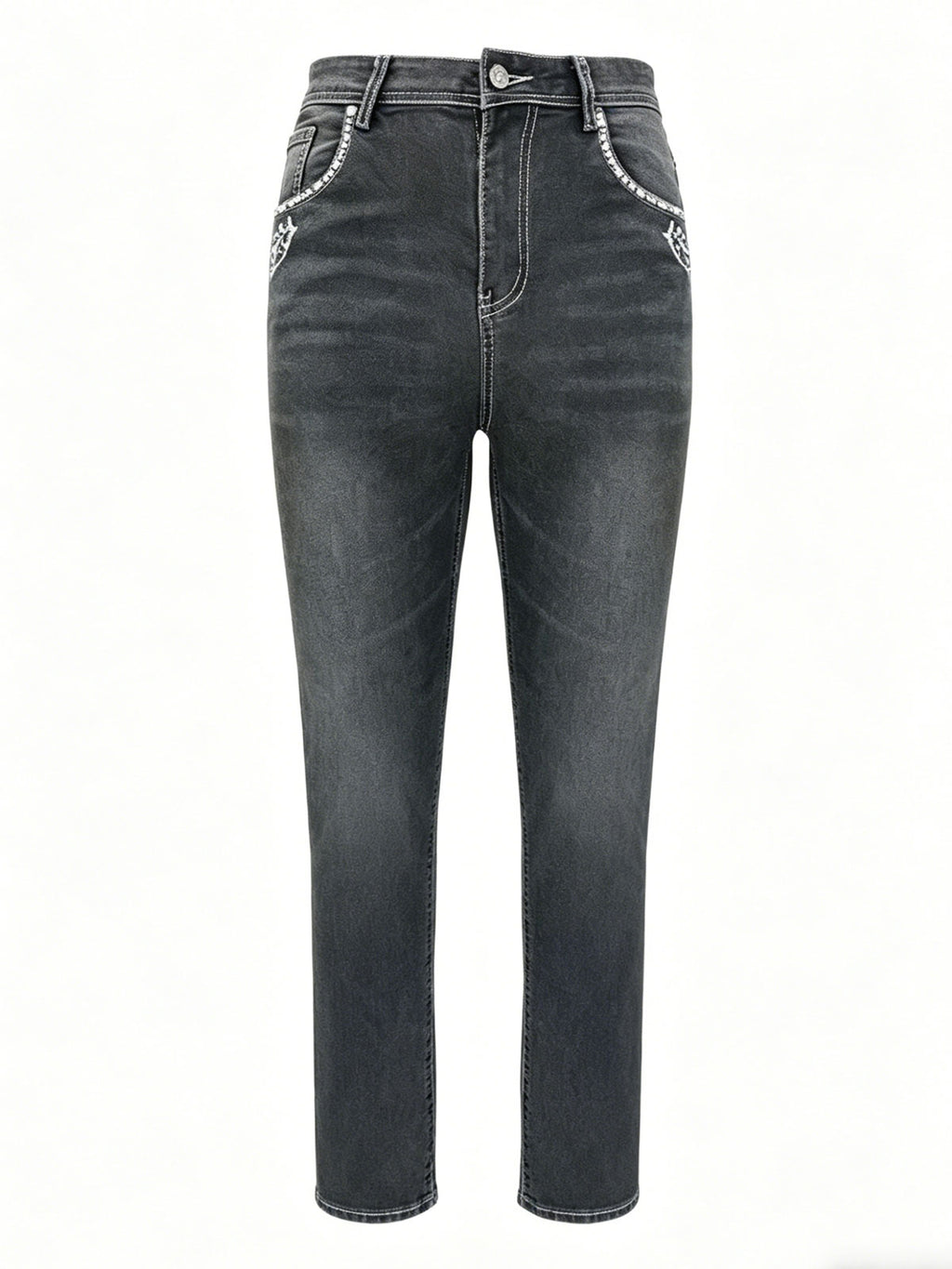 Street Style Rhinestone Fit Skull Denim Long Pants