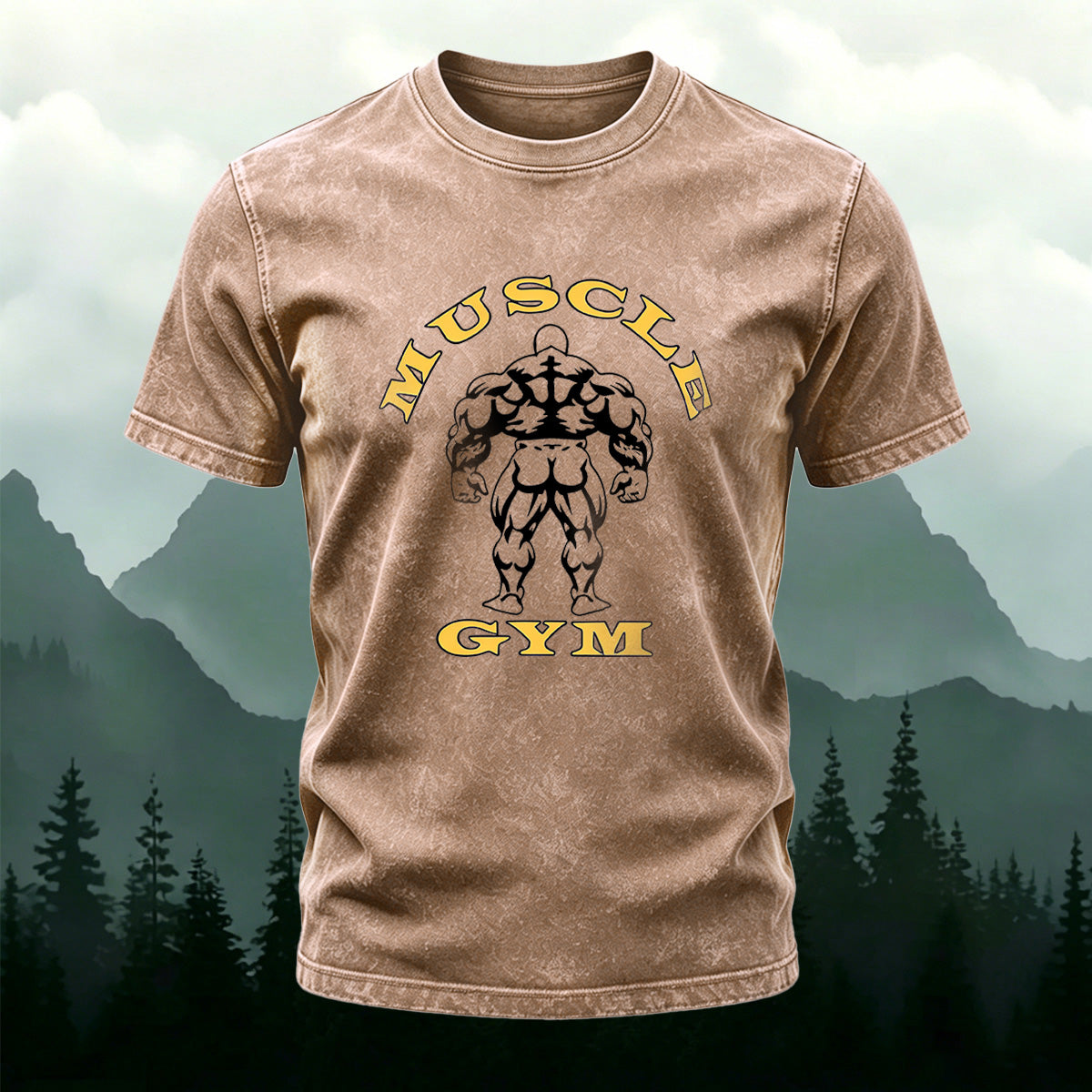 Muscle Background Trendy Washed Cotton Casual T-shirt