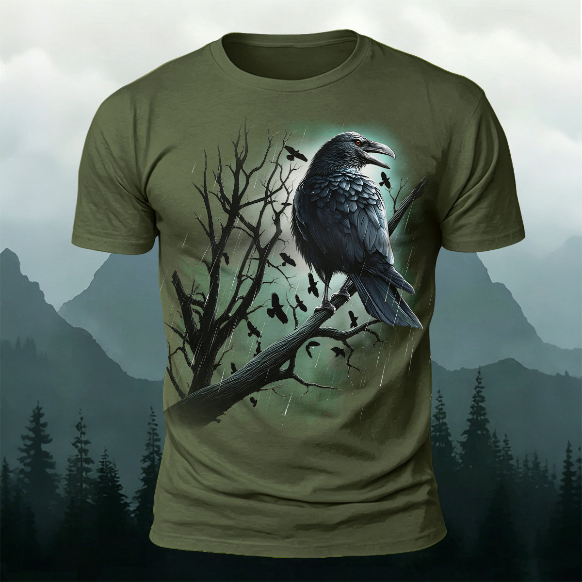Bird Pattern Dark Style Casual Short-Sleeve T-Shirt