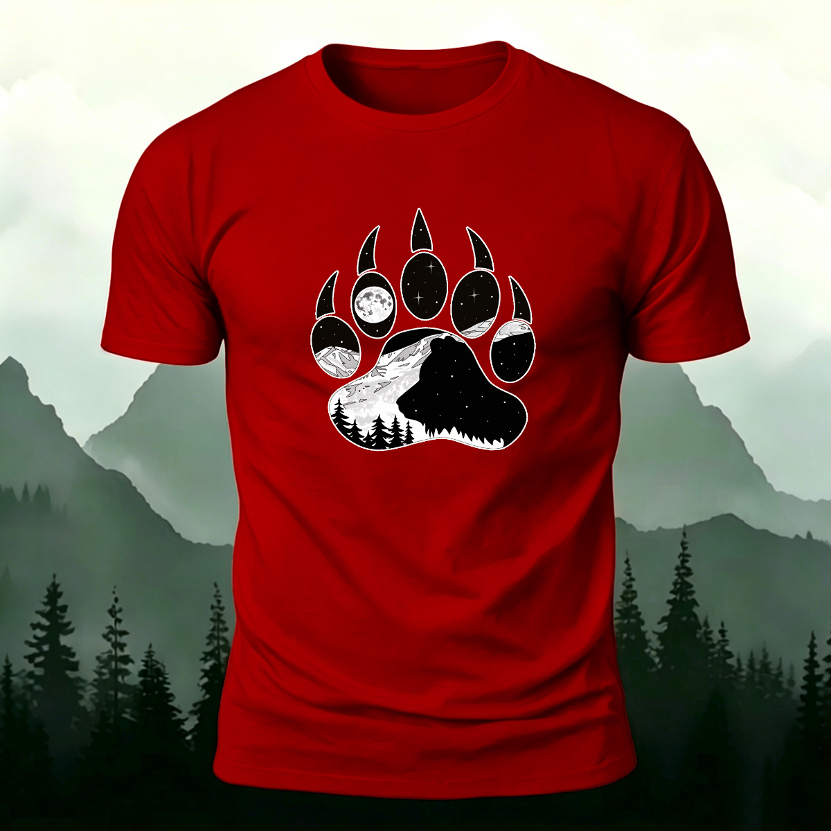 Animal Footprint Outdoor Casual Skin-friendly Tee Red