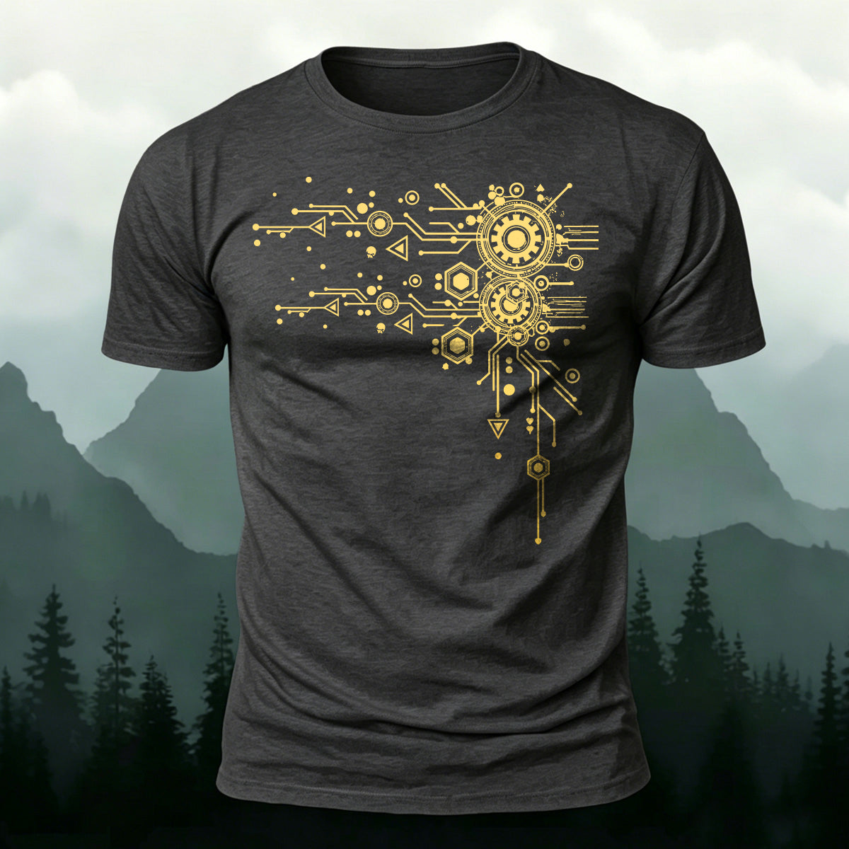 Creative Geometric Mechanical Premium Cotton T-Shirt Dark Grey