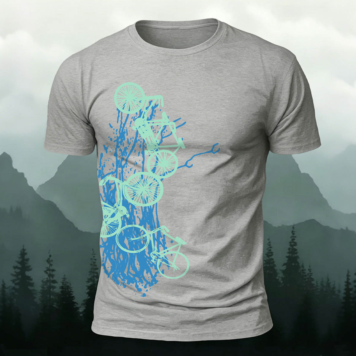 Artistic Bicycle Print Outdoor Casual Cotton T-Shirt