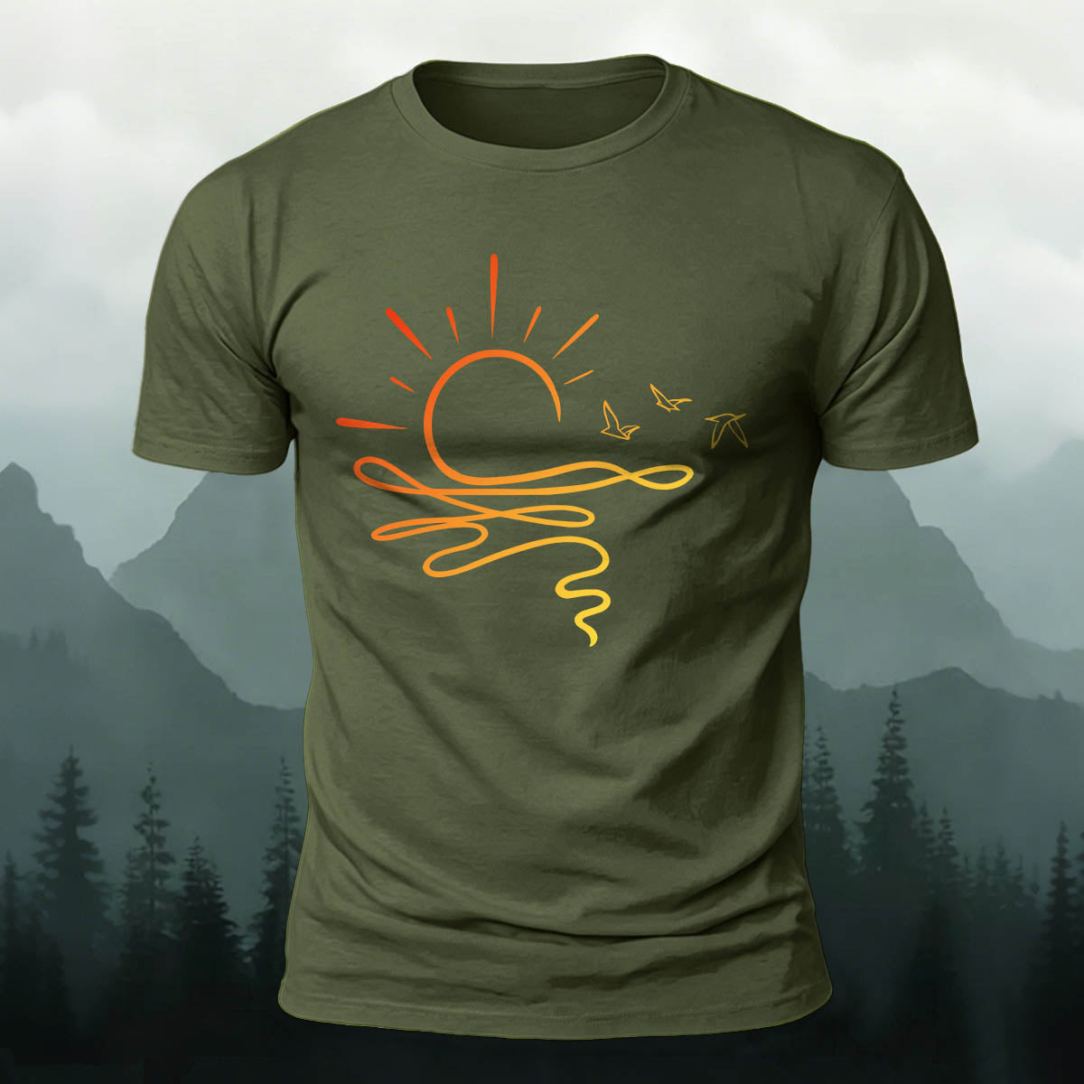 Line Sunset Minimalist Casual Skin-Friendly T-Shirt